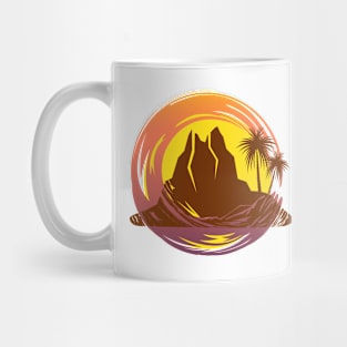 Badge with tropical volcano landscape and palm trees Mug